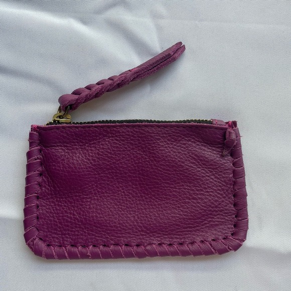 Jennifer Haley Stitched Coin Purse Wallet Made In Mexico Purple Leather Key Ring - Picture 1 of 14